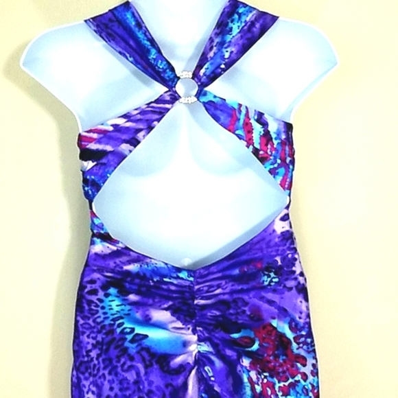 Formal Maxi Dress Gown Halter Top leopard print mermaid  Blondie Nites Purple - Picture 10 of 13